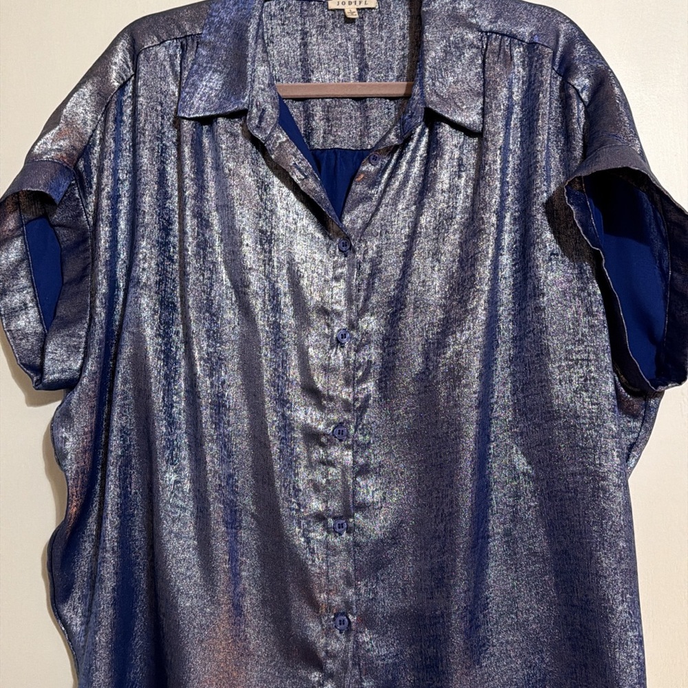 JODIFL Shimmering Blue Button-Up Top